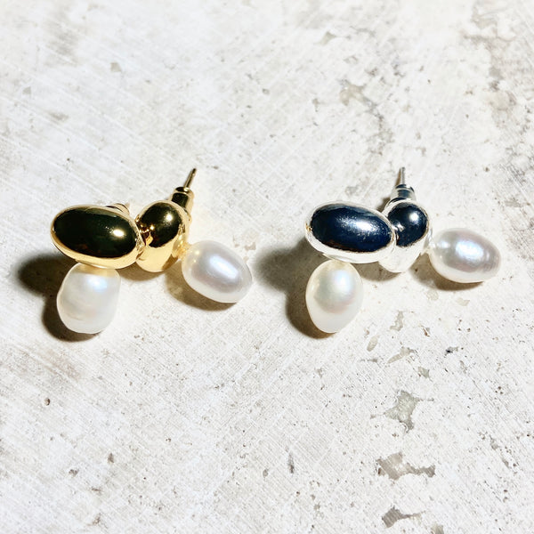 Oval Ball and Pearl Earrings